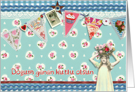 happy birthday in Turkish, bunting, cupcake, scrapbook style card