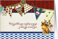 happy birthday in Polish, bunting, cupcake, scrapbook style card