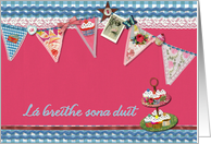 happy birthday in Irish Gaelic, bunting, cupcake, scrapbook style card