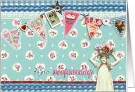 happy birthday in Dutch, bunting, cupcake, scrapbook style card