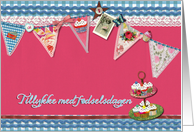 happy birthday in Danish, bunting, cupcake, scrapbook style card