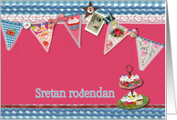 happy birthday in Bosnian, bunting, cupcake, scrapbook style card