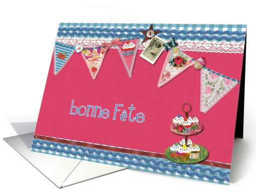 happy birthday in French (Canadian), bunting, cupcake,... (928580)