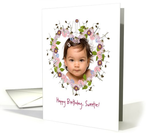 happy birthday photo card, little flowers, heart card (928595)