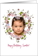 happy birthday photo card, little flowers, heart card