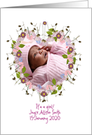 baby birth announcement, photo card, little flowers, heart card