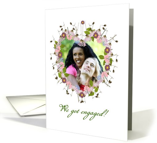 engagement announcement, photo card, little flowers, heart card