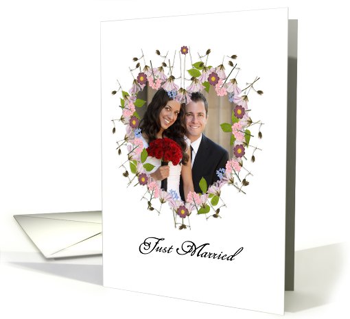 just married, photo card, little flowers, heart card (928864)