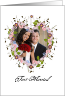 just married, photo card, little flowers, heart card