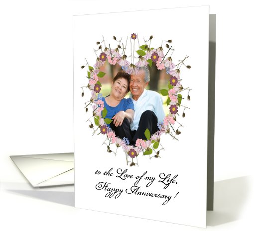 happy wedding anniversary, photo card, little flowers, heart card