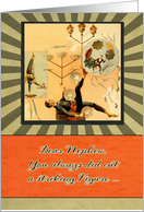 Dear Nephew, funny happy father’s day card, vintage acrobat card