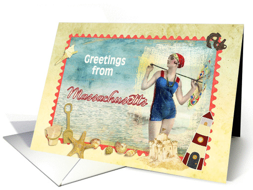 greetings from Massachusetts, vintage bathing beauty,... (931546)