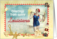 greetings from Louisiana, vintage bathing beauty, beach, shells card