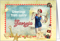 greetings from Georgia, vintage bathing beauty, beach, shells card