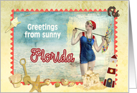 greetings from Florida, vintage bathing beauty, beach, shells card