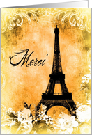 merci, thank you in French, Eiffel tower Paris, vintage look card