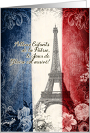 bon 14 Juillet, la tour Eiffel, la Marseillaise, fleurs, vintage card