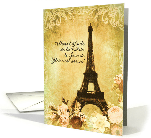 Bon 14 Juillet la Tour Eiffel la Marseillaise Fleurs Vintage card
