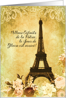 bon 14 Juillet, la tour Eiffel, la Marseillaise, fleurs, vintage card