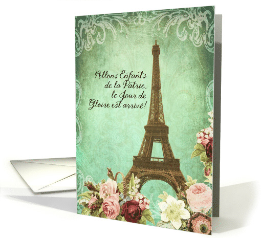 Bon 14 Juillet la Tour Eiffel la Marseillaise Fleurs Vintage card