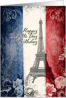 happy Bastille Birthday, Eiffel Tower, french flag, flowers card