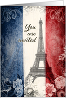 you are invited, Bastille Day party, Eiffel Tower, french flag, flower card