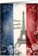 célébrons ensemble le 14 Juillet, Eiffel Tower, french flag, flower card