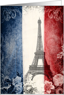 Eiffel tower, Paris, France, blank note card, roses, vintage look card