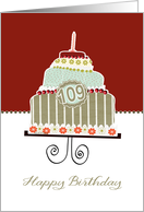 happy birthday, 109 years old, layered cake, candle, cherries card