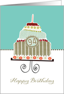 happy birthday, 94 years old, layered cake, candle, cherries card