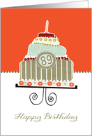 happy birthday, 89 years old, layered cake, candle, cherries card