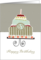 happy birthday, 81 years old, layered cake, candle, cherries card