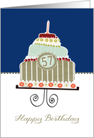 happy 57th birthday, layered cake, candle, cherries, flowers card