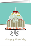 happy 36th birthday, layered cake, candle, cherries, flowers card