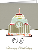 Happy 34th Birthday Layered Cake Candle Cherries Flowers