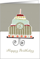 happy 20th birthday, layer cake, candle, cherries, flowers card
