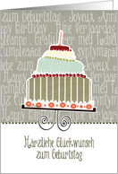 Hrzliche Glckwunsch, happy birthday in Swiss German, cake & candle card