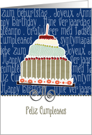 Feliz cumpleaos, happy birthday in Spanish, cake & candle card