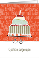 happy birthday in Serbian, cake & candle card