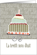 L breith sona dhuit, happy birthday in Scottish Gaelic, cake & candle card