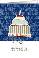 happy birthday in Korean, cake & candle card