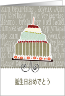happy birthday in Japanese, cake & candle card