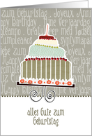 alles Gute zum Geburtstag, happy birthday in German, cake & candle card