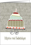 Tillykke med fdselsdagen, happy birthday in Danish, cake & candle card