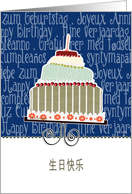 happy birthday in simplified Chinese, cake & candle card