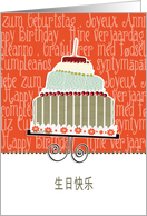 happy birthday in simplified Chinese, cake & candle card