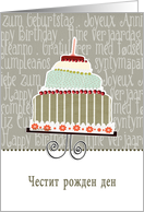 happy birthday in Bulgarian, cake & candle card