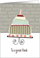 to a great uncle, happy birthday, cake & candle card