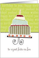 to a great sister-in-law, happy birthday, cake & candle card