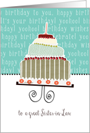 to a great sister-in-law, happy birthday, cake & candle card